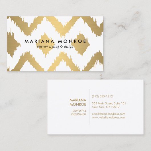 DESIGNER IKAT PATTERN in FAUX GOLD Visitekaartje (Voorkant / Achterkant)
