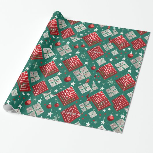 Designer Kerst Patroon Wrapping Papier (Uitgerold)