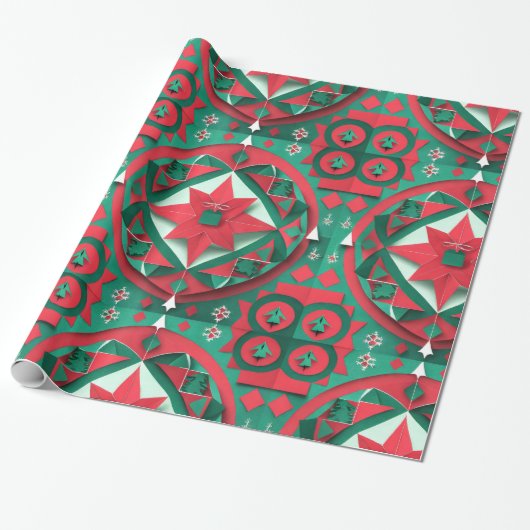 Designer Kerst Patroon Wrapping Papier (Uitgerold)