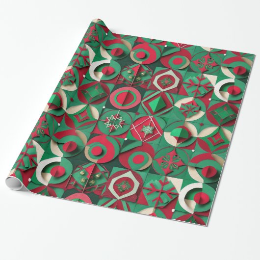 Designer Kerst Patroon Wrapping Papier (Uitgerold)