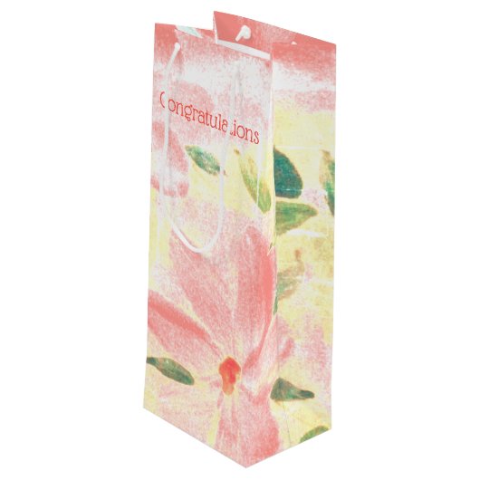  Designer Koraal Bloemig Wijn Cadeautas (Achterkant Gekanteld)