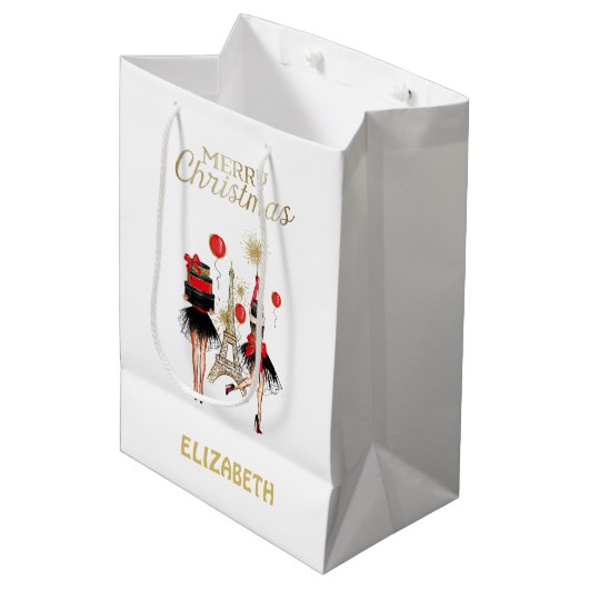 Designer Monogrammed kerstcadeau Medium Cadeauzakje (Voorkant Gekanteld)