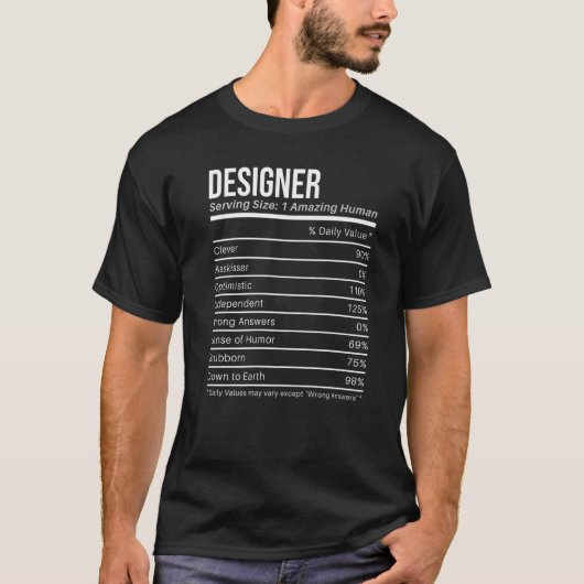 designer Nutritional Values Nutrition Facts T-shirt (Voorkant)