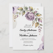Designer Paarse Roos bruiloft uitnodiging (Voorkant)