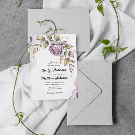 Designer Paarse Roos bruiloft uitnodiging