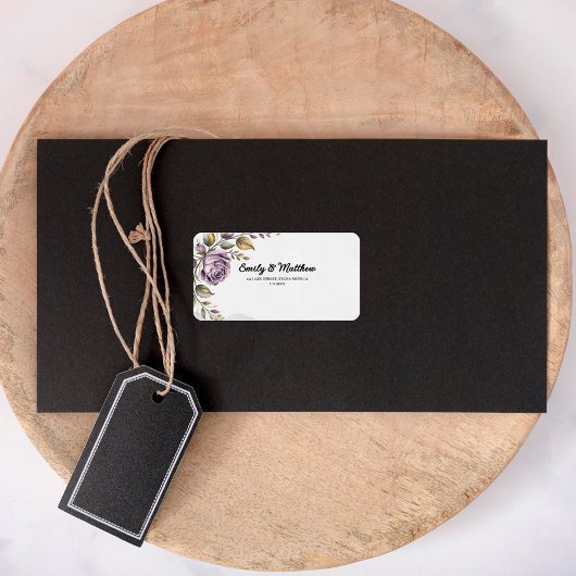 Designer Paarse Roos Retour Adreslabels Etiket