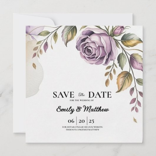 Designer Paarse Roos Sla de datum op Save The Date (Voorkant)