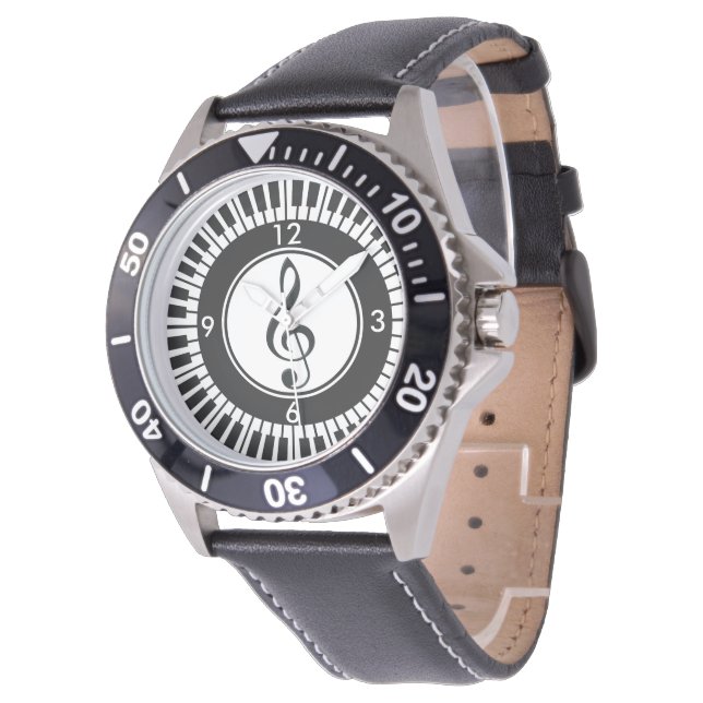 Designer Piano Keys en Treble Clef wristwatch Horloge (Gekanteld)