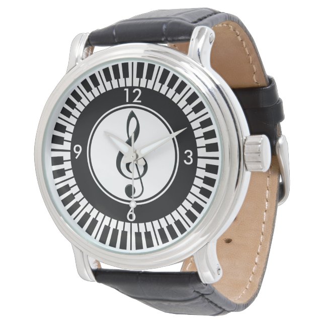 Designer Piano Keys en Treble Clef wristwatch Horloge (Gekanteld)