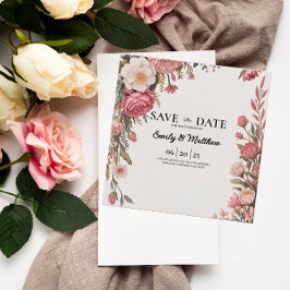 Designer Pink Flower Bouquet Bewaar de datum Save The Date