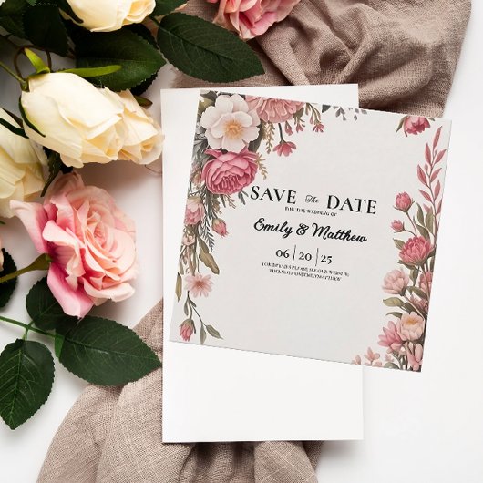 Designer Pink Flower Bouquet Bewaar de datum Save The Date