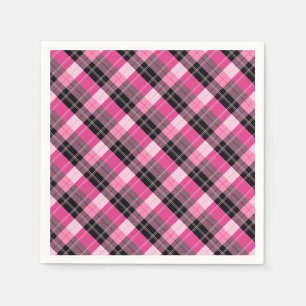 Designer plaid / tartan patroon roze en zwart servet