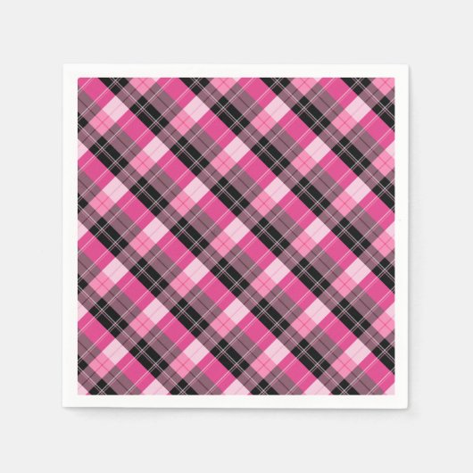 Designer plaid / tartan patroon roze en zwart servet (Voorkant)