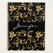 Designer Royal Black en Gold Damask, speciaal gepe Planner (Voorkant)