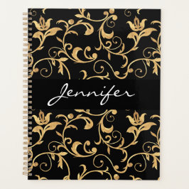 Designer Royal Black en Gold Damask, speciaal gepe Planner