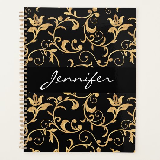 Designer Royal Black en Gold Damask, speciaal gepe Planner (Voorkant)
