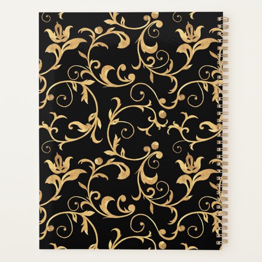 Designer Royal Black en Gold Damask, speciaal gepe Planner (Achterkant)