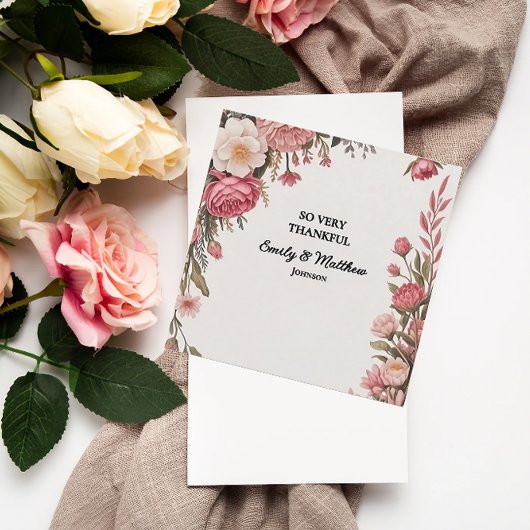 Designer Roze Bloem Boeket Dank u kaart