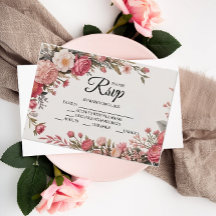 Designer Roze Bloem Boeket RSVP Kaarten