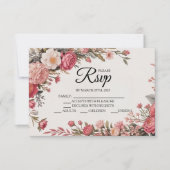 Designer Roze Bloem Boeket RSVP Kaarten Kaartje (Voorkant)