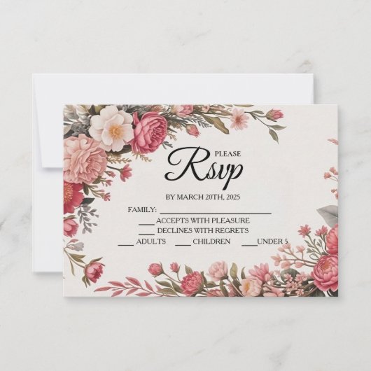 Designer Roze Bloem Boeket RSVP Kaarten Kaartje (Voorkant)