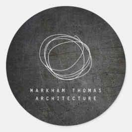 Designer Scribble Logo op Zwart Grunge Metal Ronde Sticker