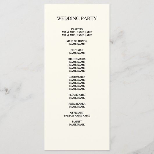 Designer Script Custom Wedding Program Programmakaart (Achterkant)
