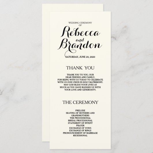 Designer Script Custom Wedding Program Programmakaart (Voorkant / Achterkant)