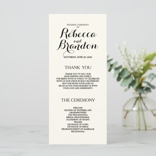 Designer Script Custom Wedding Program Programmakaart (Staand voorkant)