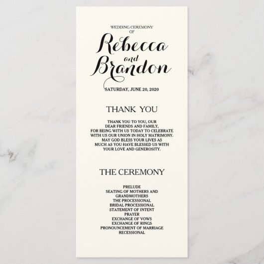 Designer Script Custom Wedding Program Programmakaart (Voorkant)