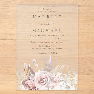 Designer Stof Rose & Blush Bloemen Bruiloft Acryl Uitnodigingen