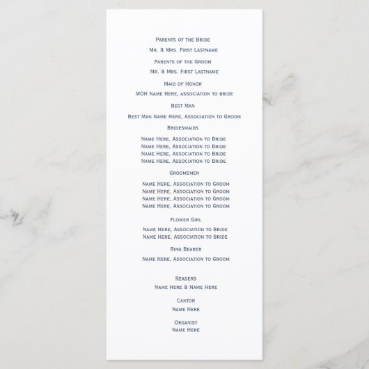 Designer Text Wedding Program Programmakaart (Achterkant)