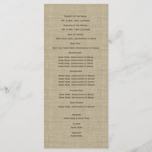 Designer Text Wedding Program Programmakaart (Achterkant)