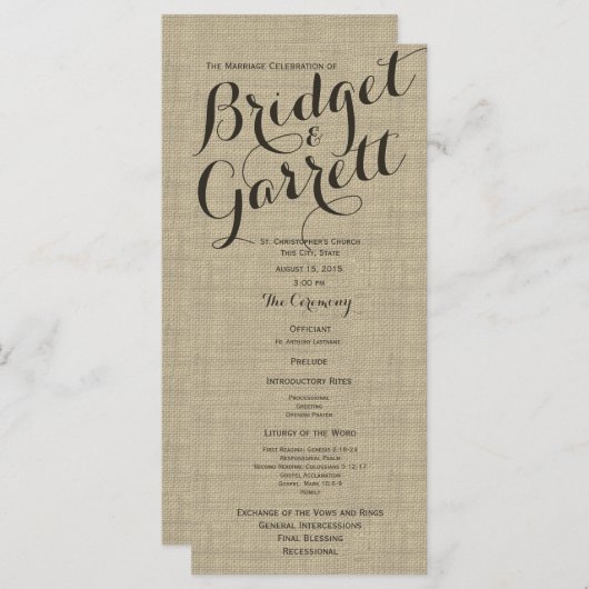 Designer Text Wedding Program Programmakaart (Voorkant / Achterkant)
