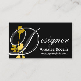 Designer Yellow Rose Floral op zwart monogram Vierkante Visitekaartje
