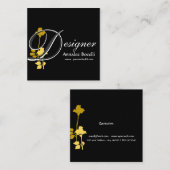 Designer Yellow Rose Floral op zwart monogram Vierkante Visitekaartje (Voorkant / Achterkant)