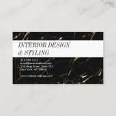 Designer Zwart en Goud Marmer Wit Gestreept Visitekaartje (Achterkant)