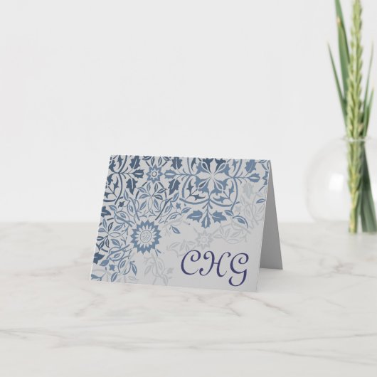 Desintegrerend blauw monogram notitiekaartje (Voorkant)