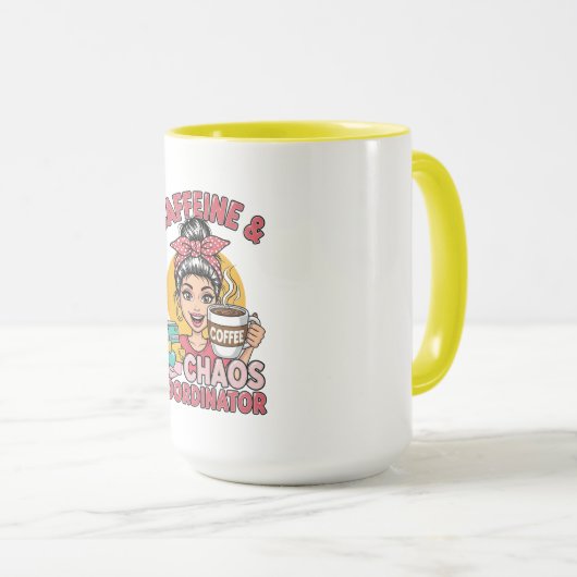 Desk Chaos + Hot Coffee – Women's Motivational Mug Mok (Voorkant rechts)