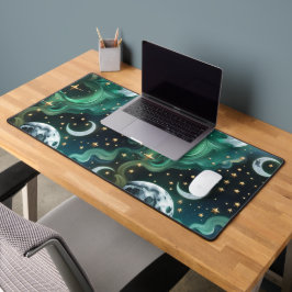 Desk Mat - Emerald Green Celestial Moon
