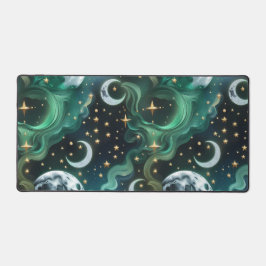 Desk Mat - Emerald Green Celestial Moon