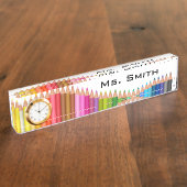 Desk-naamplaat met klok/gekleurde pennen naambordje (Zijkant)