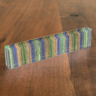 Desk Name Bord blue en green wood Naambordje