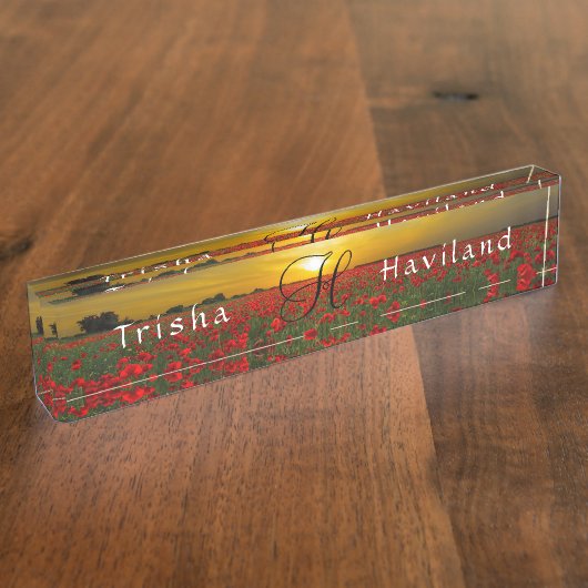 Desk Name Bord HAMbyWG - Sunset over Field Naambordje (Zijkant)