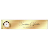 Desk Name Bord met Clock Faux Gold Typografie Naambordje (Voorkant)