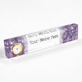 Desk Name Bord met Clock Option Amethyst Crystals Naambordje