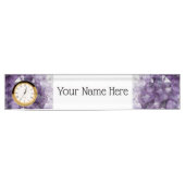 Desk Name Bord met Clock Option Amethyst Crystals Naambordje (Voorkant)