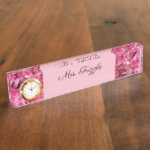 Desk Name Bord met Clock Option - Pink aanpassen Naambordje (Zijkant)