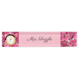 Desk Name Bord met Clock Option - Pink aanpassen Naambordje