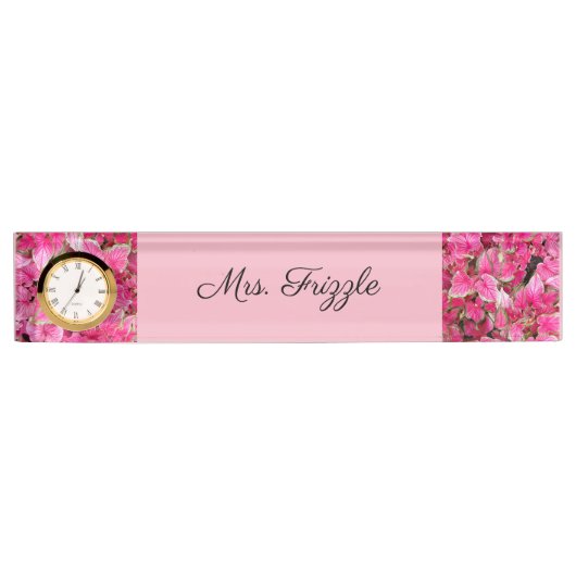 Desk Name Bord met Clock Option - Pink aanpassen Naambordje (Voorkant)
